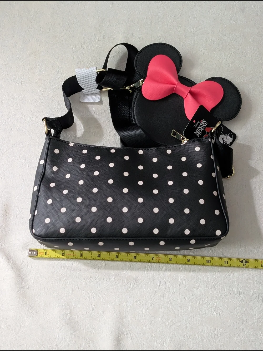 Bioworld Disney Minnie Mouse Polka Dot Small Crossbody Bag w Coin Purse Pink